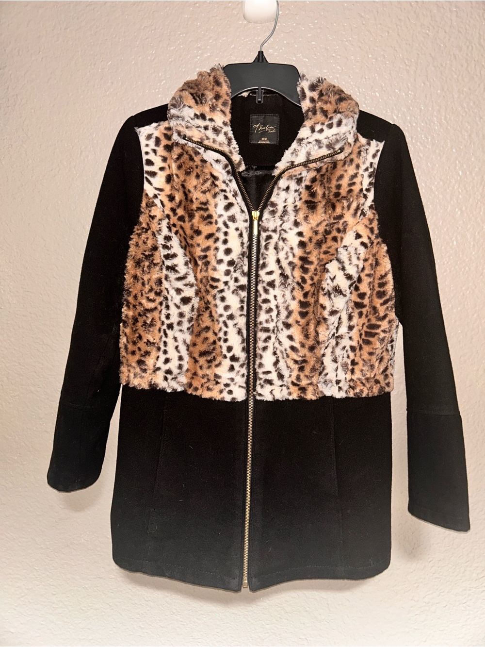 Women’s Thalia Sodi Leopard Faux Fur & Wool Blend Zipper Coat